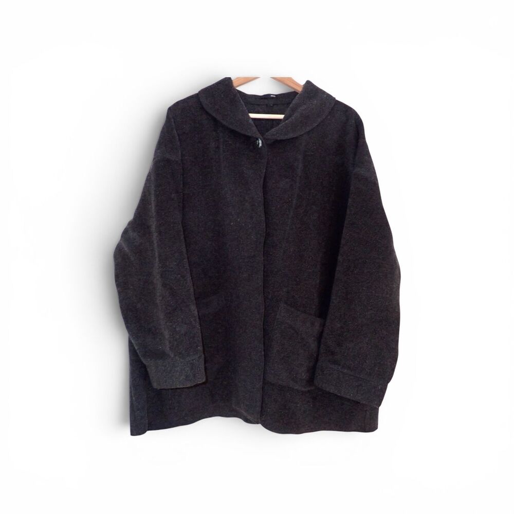 Basco Coat Jacket L Charcoal Gray Black Wool Mohair Swing Pocket Button Boxy